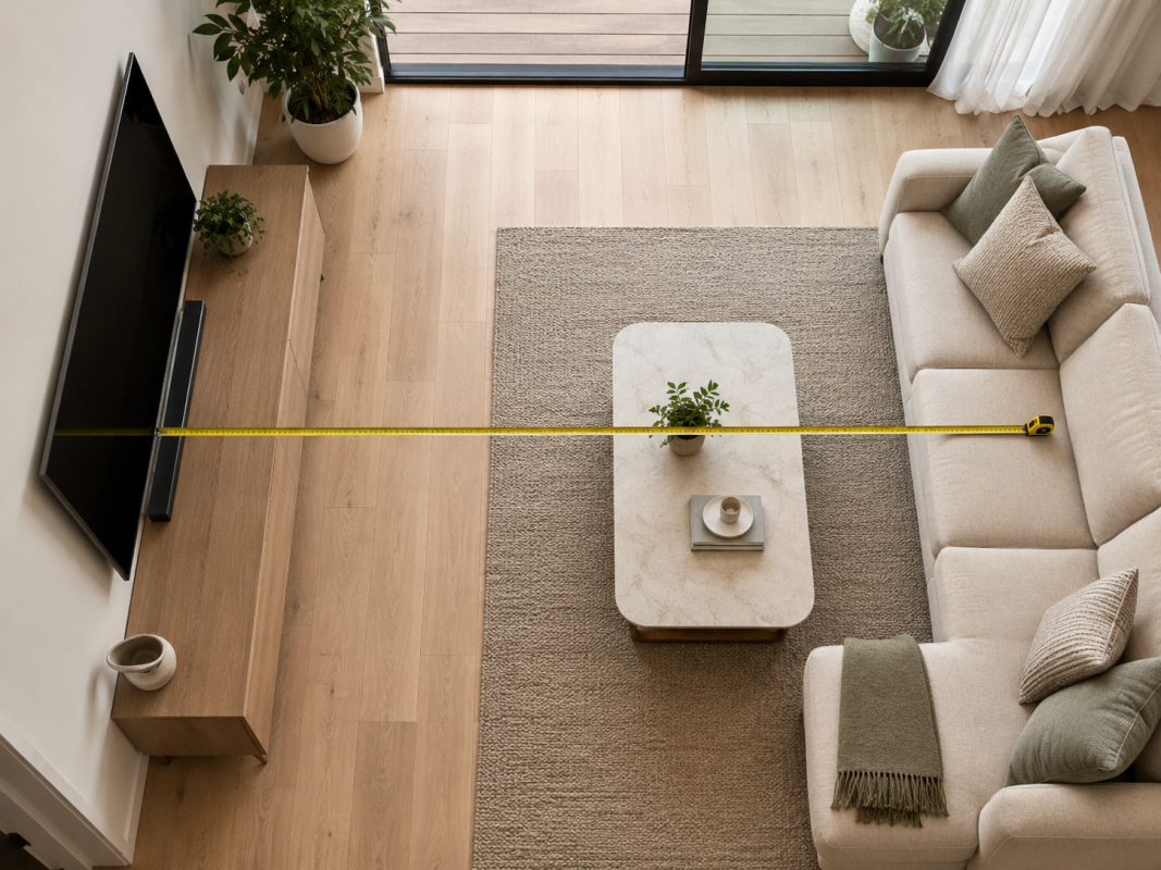 TV viewing distance calculator measuring room distance from TV to sofa Sunshine Coast