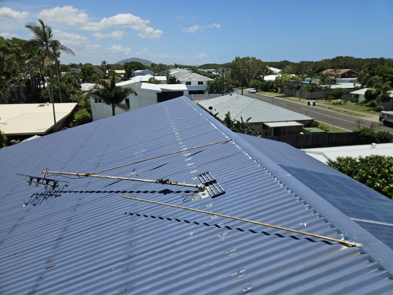 Fallen TV antenna on rooftop needing repair in Sunshine Coast