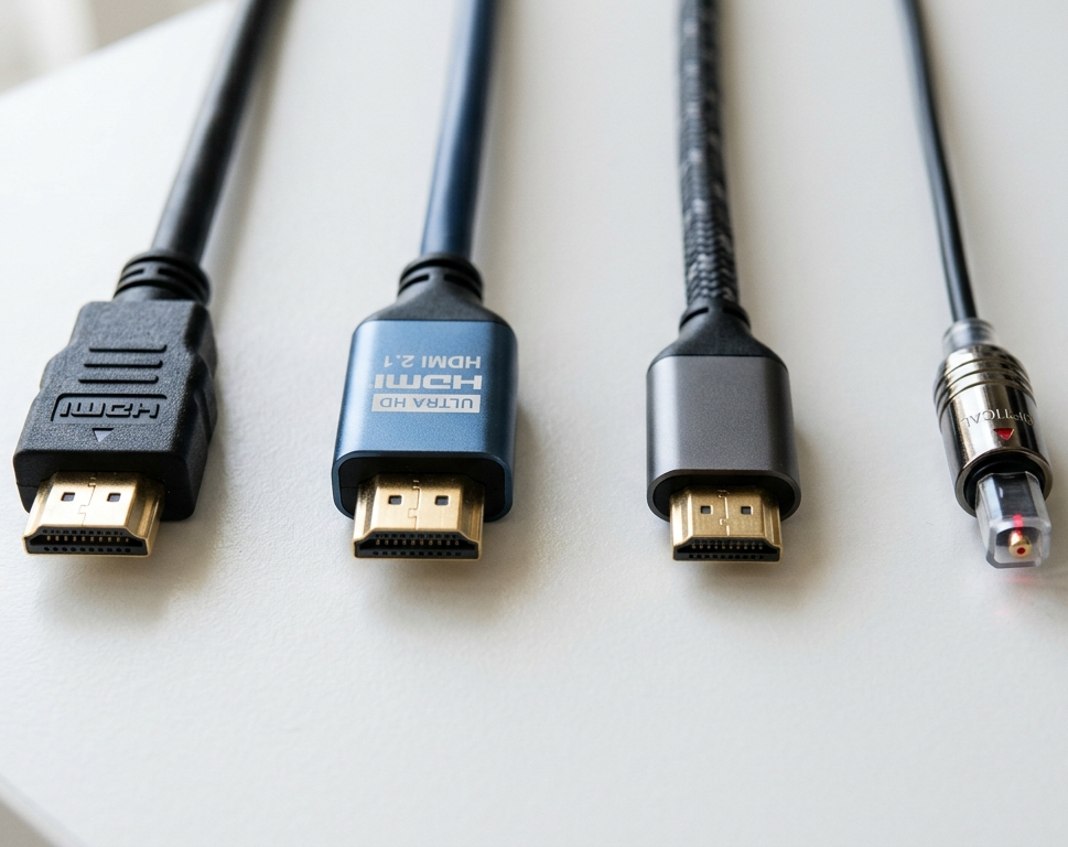 Home theatre setup HDMI and optical audio cables for 4K connection Sunshine Coast