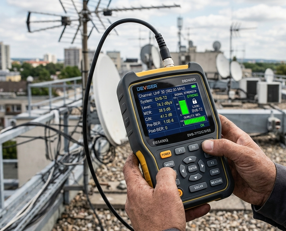 TV antenna installation signal strength meter testing digital reception Sunshine Coast