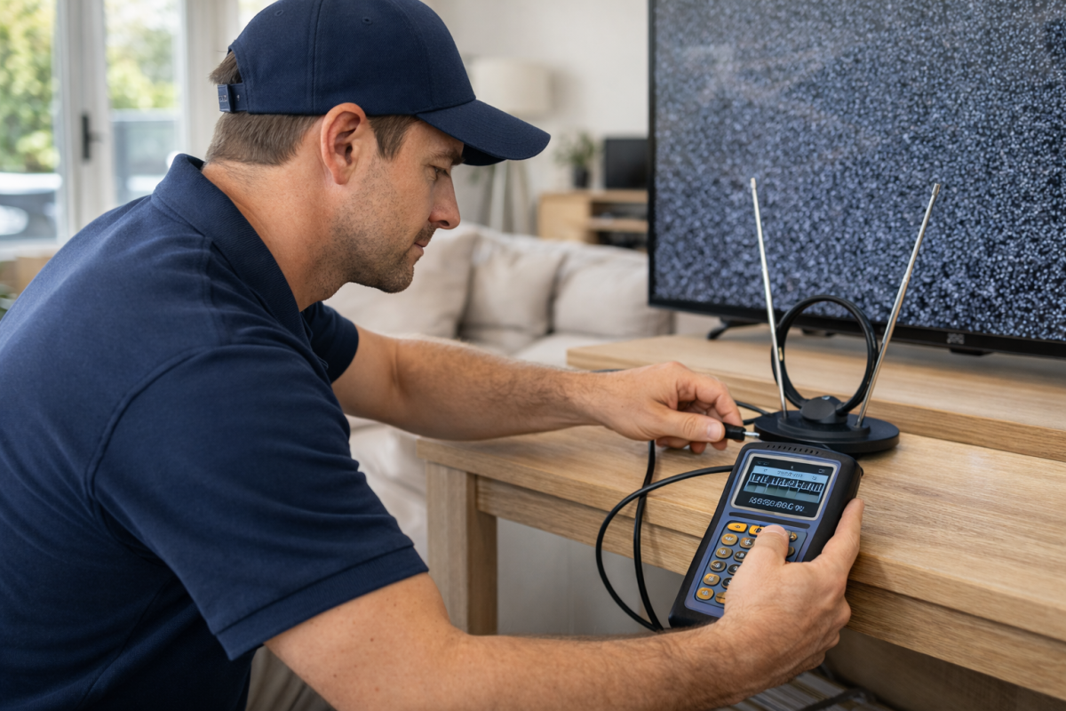 Expert TV antenna installers Sunshine Coast at work