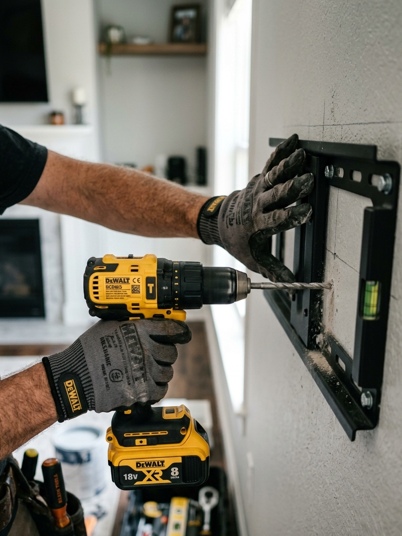 Professional TV wall mounting in Caloundra with drilling setup