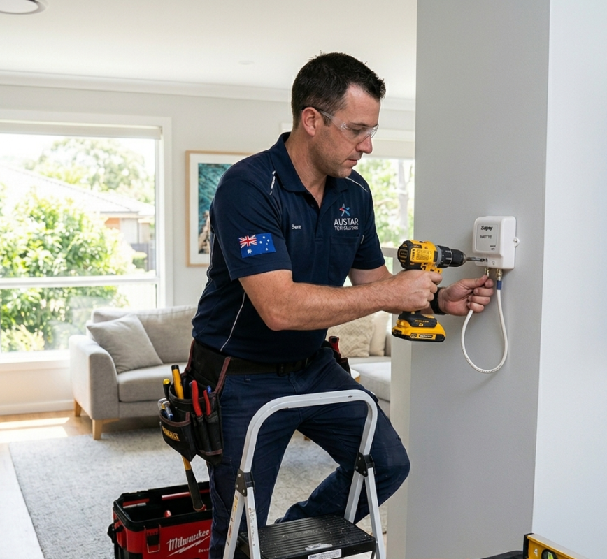 TV reception repair technician installing antenna wall plate Sunshine Coast