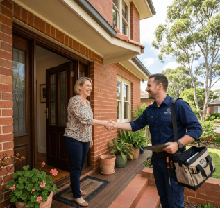 TV antenna technician shaking hands with homeowner on Sunshine Coast