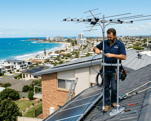 TV antenna installation Caloundra rooftop coastal home
