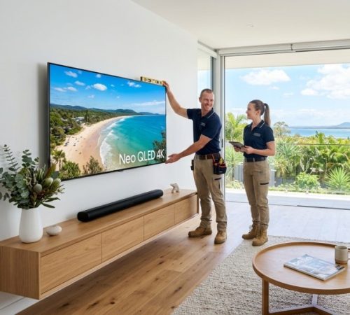 Professional TV mounting in a modern living room