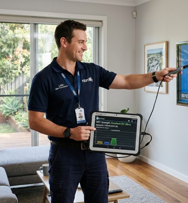 TV buffering and streaming WiFi fix Sunshine Coast - technician testing signal strength