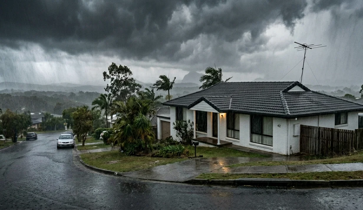 TV antenna on Sunshine Coast home during heavy storm showing poor TV reception weather damage