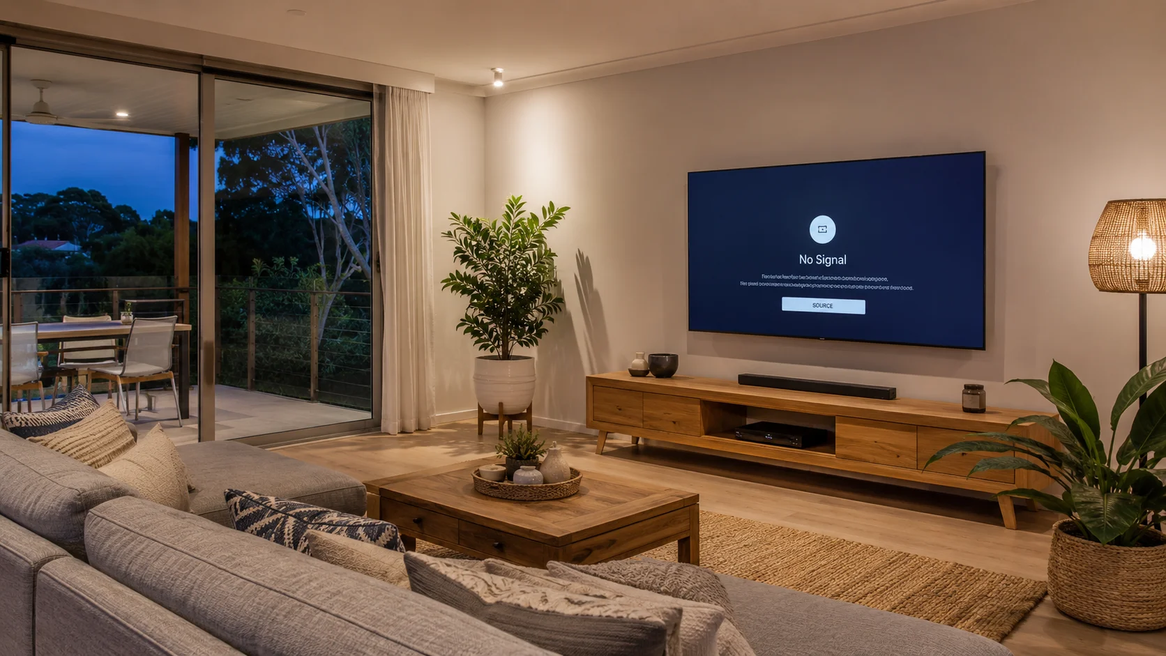 Smart TV issues in modern Sunshine Coast living room error screen
