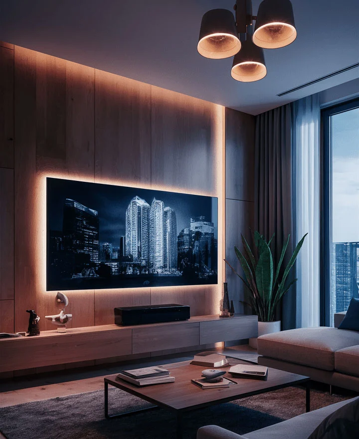 Wall mounted Smart TV in modern living room – Smart TV Installation Sunshine Coast